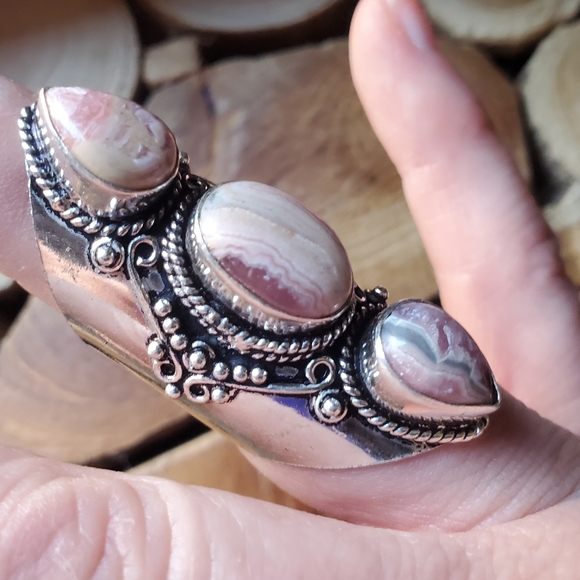 New Rhodochrosite 925 Silver Statement Ring. - Picture 13 of 16